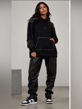 NWOT Manière De Voir Silver Studded Oversized Hoodie Black Size 8